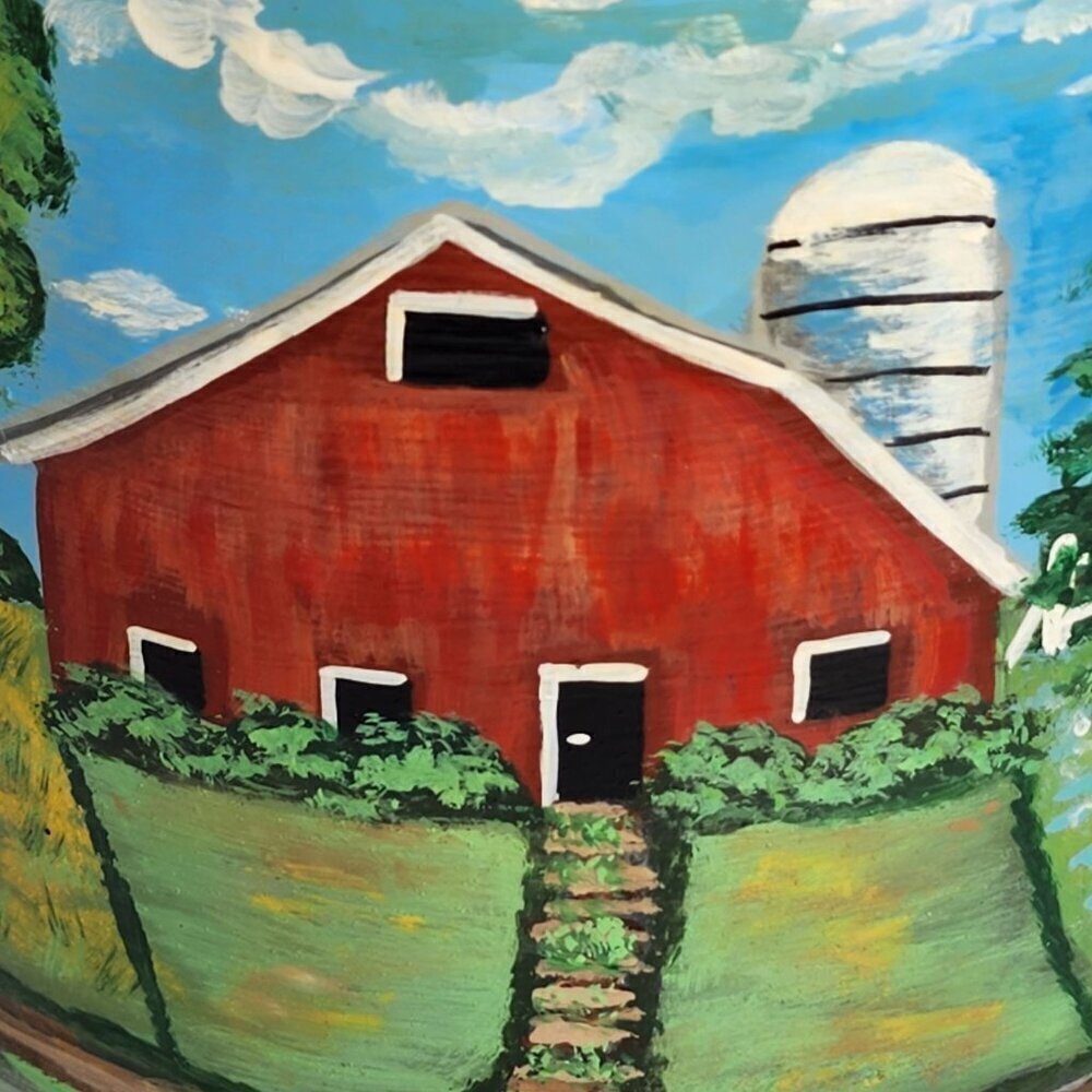 Hand Painted Vintage Metal Oil Can Farm Scene John Deere Tractor Route 66 Art - Picture 10 of 12